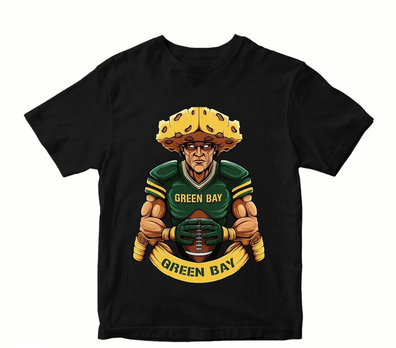 Green Bay Football Wisconsin Cheese T-Shirt, Hand-Drawn, Printed in USA S-5xl M