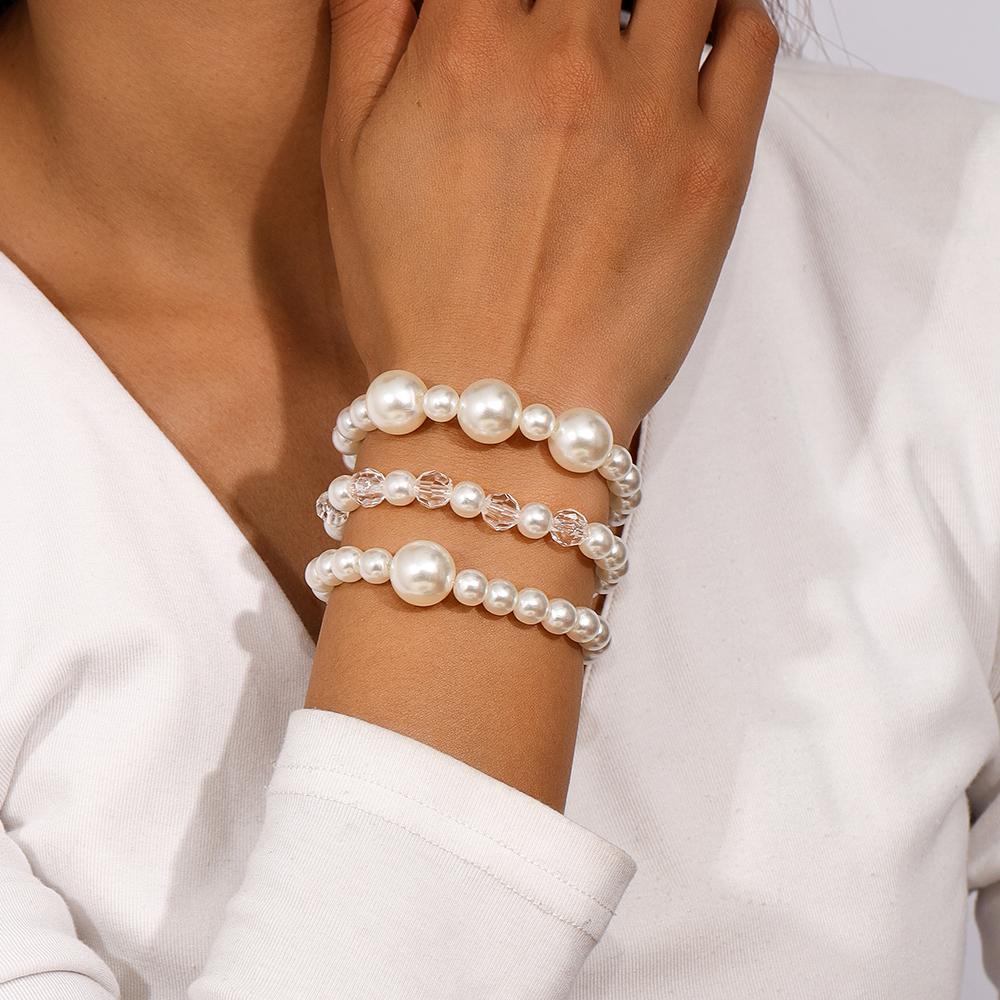 3pcs/set Elegant Stretch Crystal Pearl Beaded Bracelet for Women Girls Handmade Summer Beach Jewelry Gifts