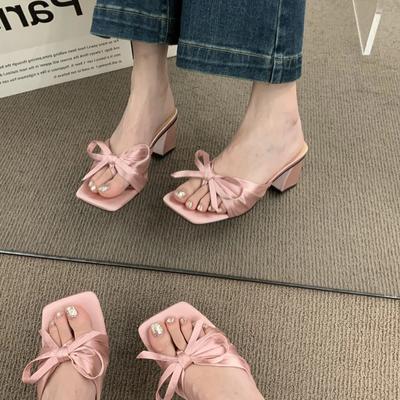 Damen Leichte High Heels Flip Flops Damen Clip Tie Plateau Schleife Hausschuhe Damen Peep Toe Strandsandalen