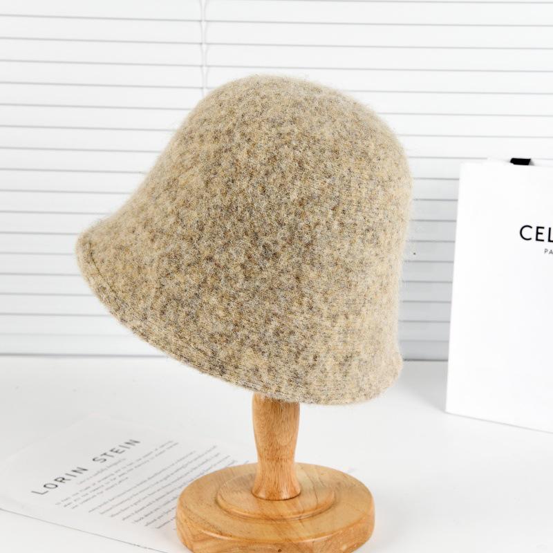 Pălărie tip bucket tricotată pentru femei, stil coreean, amestec de lână - Călduroasă, versatilă, potrivită pentru cap mare, pentru toamnă/iarnă