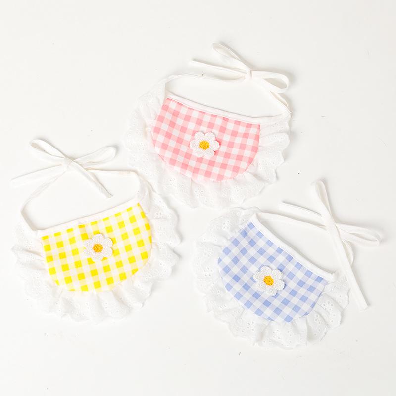 Cat Saliva Towel Cute Lace Bib Plaid Dog Saliva Towel Ins Pet Bib Pet Saliva Towel