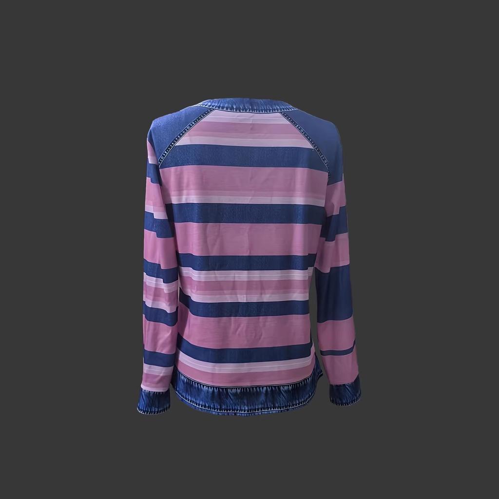 Damen 2026 CrossTEMU Gestreiftes Patchwork Rundhals Freizeit-Sweatshirt