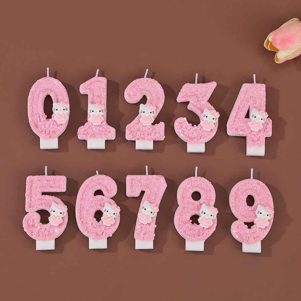 Hello Kitty Pink Skirt Birthday Cake Number Candles – Cute, Creative, Handmade Ornaments for Party Atmosphere