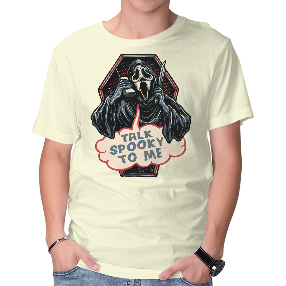 Unisex Crew Neck T-Shirt Talk Spooky To Me Graphic Short Sleeve Casual Tee S