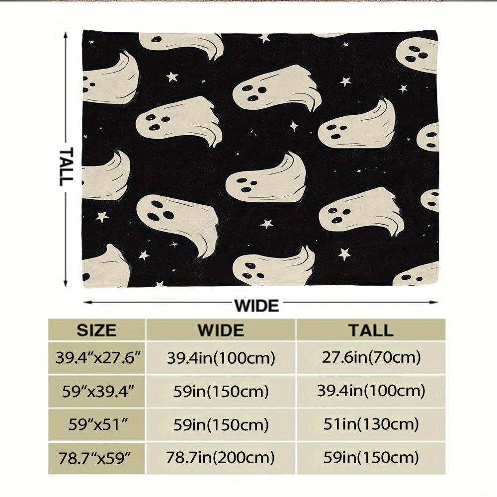 1Pc Ultra-Soft Flannel Halloween Ghosts Printed Throw Blanket – Cozy, Light Beige-Friendly, And Multi-Purpose For Office, Couch,