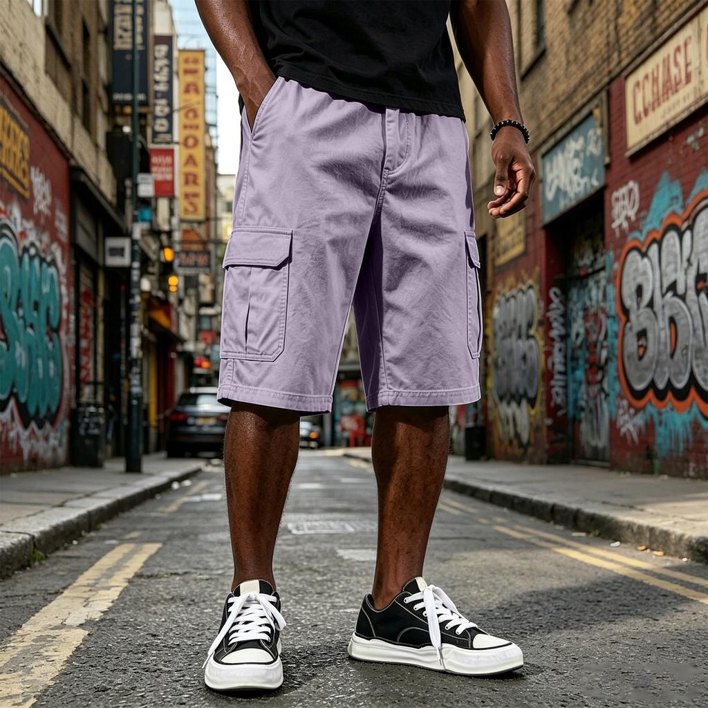 Men Drawstring Waist Relaxed Fit Cargo Shorts Multiple Pocket Casual Knee Length Shorts for Outdoor and Daily Wear