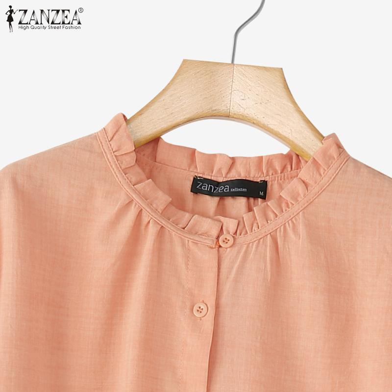 ZANZEA Damen Lässig Rundhals Locker 3/4 Ärmel Einfarbig Bluse