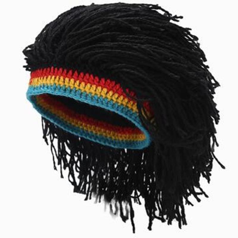 1Pcs Funny Wig Beard Knitted Hats Punk-Style Knitted Cap Hobo Mad Scientist Hip Hop Handmade Knit Warm Winter Cap Beanies Hat