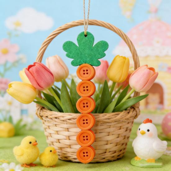 1/4 Sets DIY Easter Button Ornament Kit Handmade Easter Bunny Egg Carrot Hanging Decoration Button Art Crafts Easter Basket Stuffers Party Favors