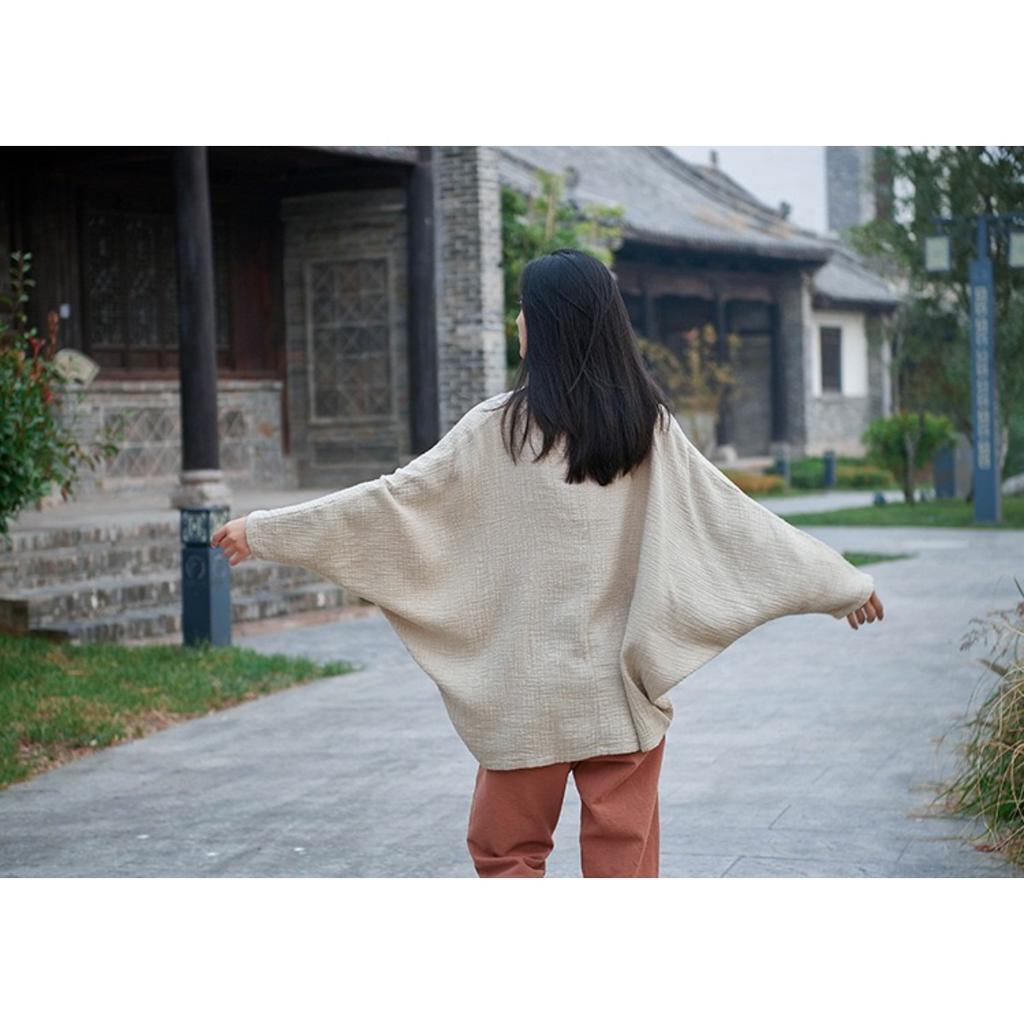 Bat Sleeve T-Shirts Vintage Women Cotton Linen V-Neck Solid Color Women Cloths Casual T-Shirts