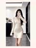 2026 Winter Elegant White Bell Sleeve Knit Dress for Petite