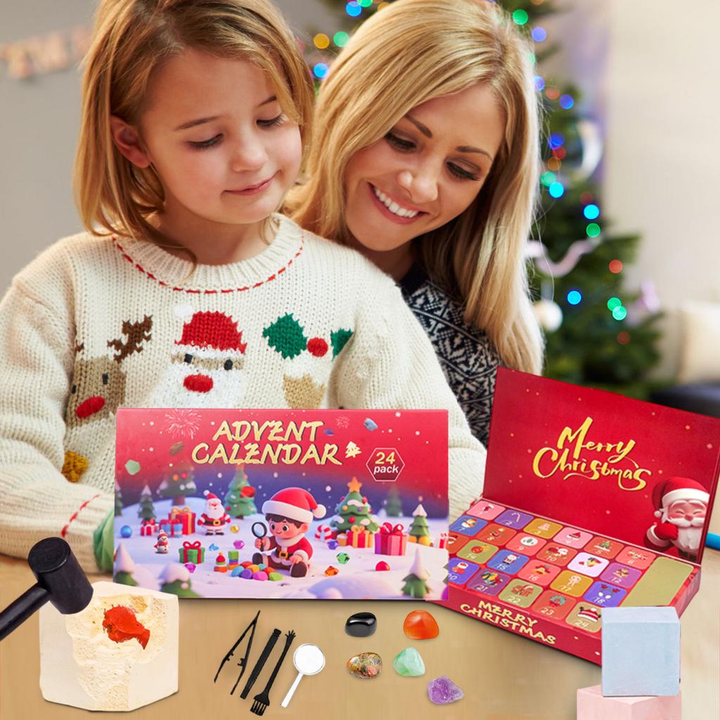 3D Stereoscopic Airplane Box 24PC Crystal Stone Box 24-grid Natural Crystal Stone Label Christmas Advent Calendar Hole Music Blind