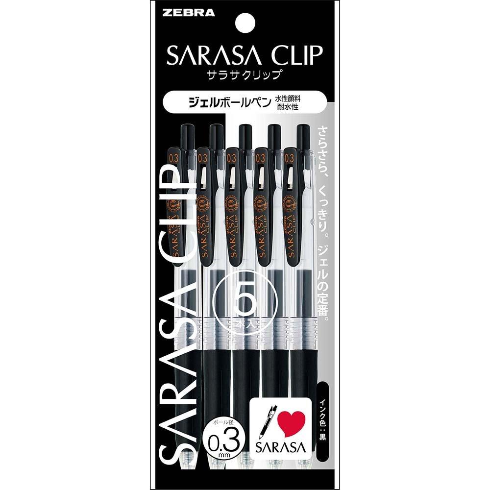 Zebra Sarasa Clip Gel Ballpoint 5 Pen, 0.3mm, Black, Pens, P-JJH15-BK5 чёрный