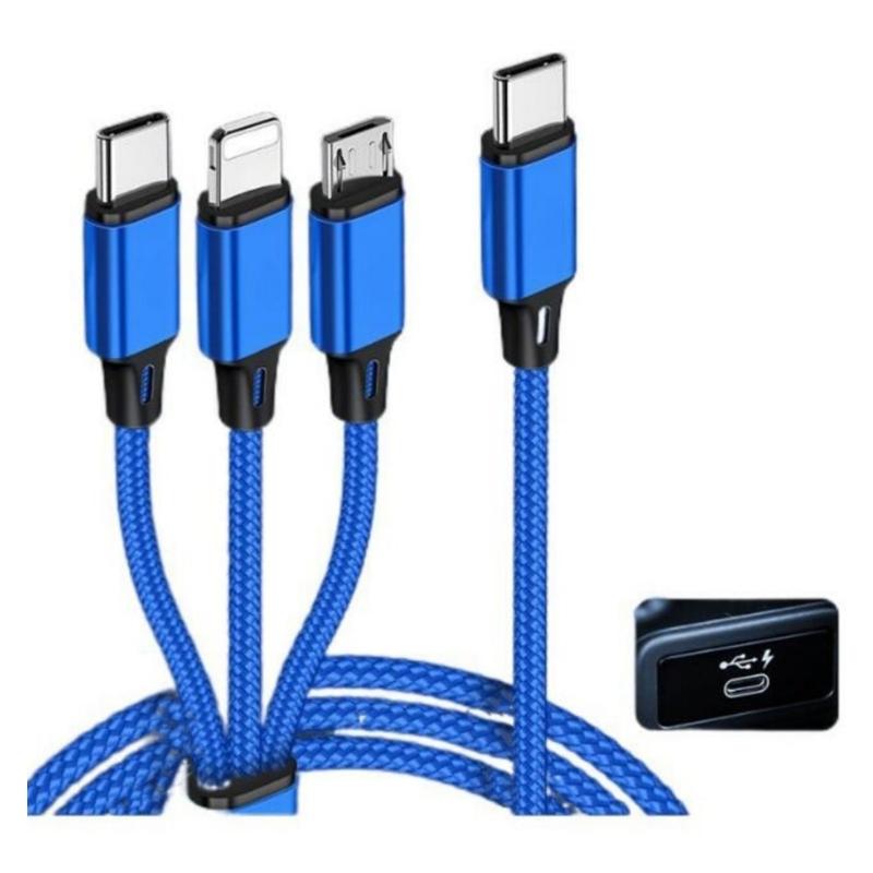3 Port Braided USB C Charging Cable 4ft Fast Speed USB Cord Compatibles Remote Headphones Multiple Devices