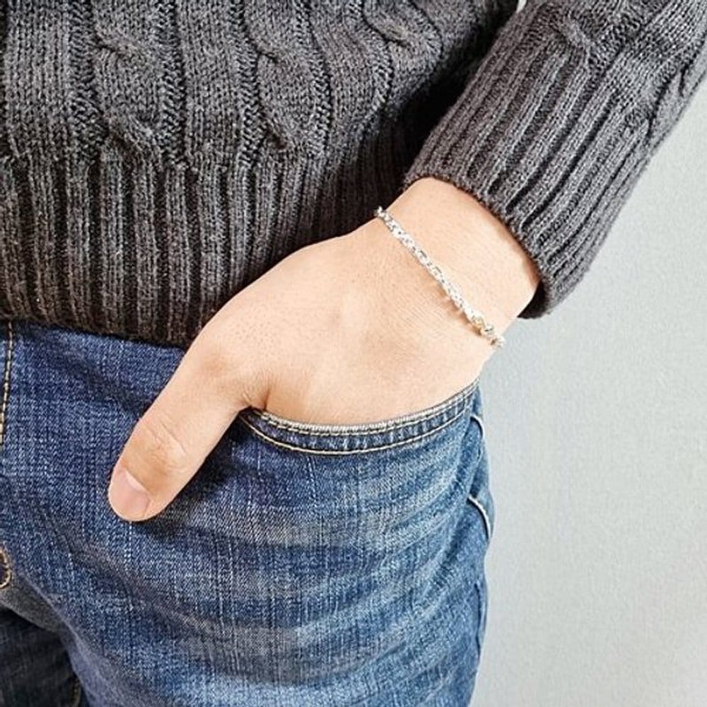 4MM thick silver bracelet for men and women, daily sterling silver couple
