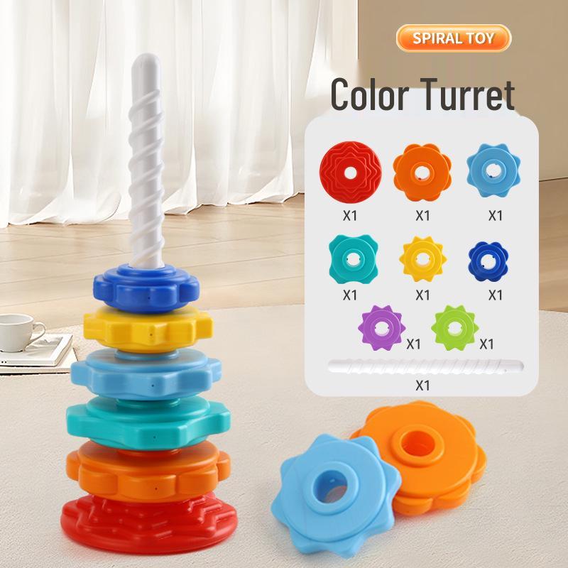 Colorful Rainbow Tower Stacking Rings Educational Toy for Infants and Toddlers