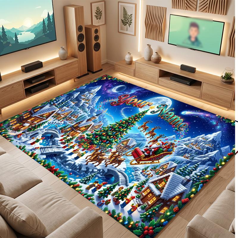 Weicher Kristall-Samt-Teppich mit Weihnachtsmotiv, individuell bedruckbar mit Namen & Text, rutschfester Bodenläufer für Schlafzimmer, Wohnzimmer
