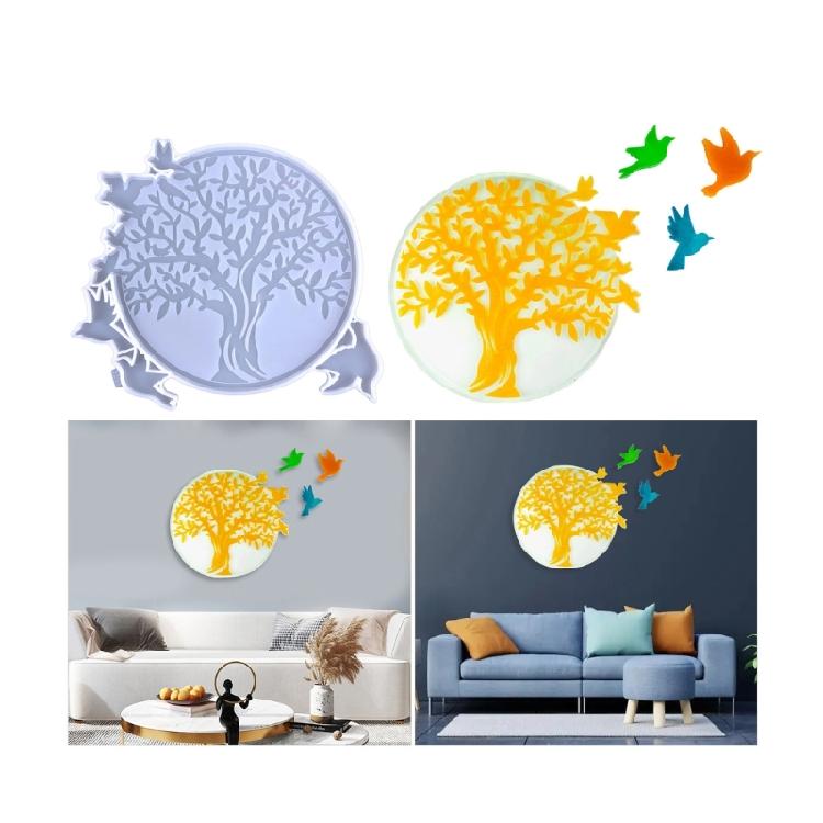 Tree-of-Life and Bird Wall Art Silicone Molds Epoxy Resin Casting Molds for DIY
