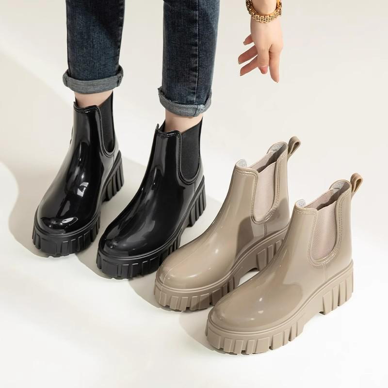 Damen 2024 Modische Wasserdichte Rutschfeste Mittelhohe Regenstiefel - Leichte Gummi-Schuhe mit dicker Sohle.