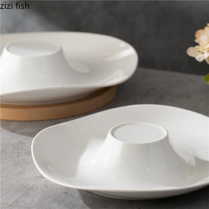 Pure White Irregular Ceramic Dessert Plate Restaurant Thick Soup Plate Pasta Salad Plate Molecular Cuisine Specialty Tableware