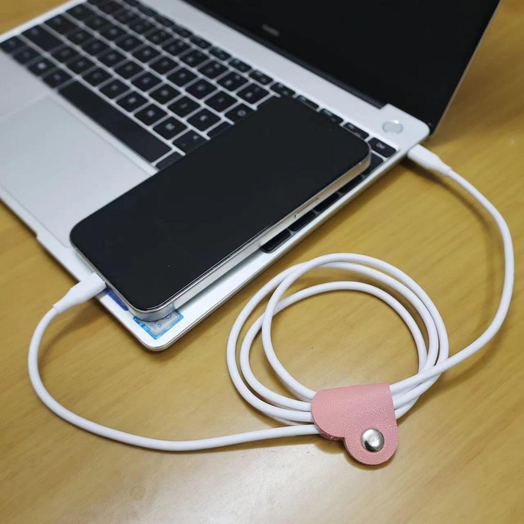 10-Pack Heart-Shaped Faux Leather Cable Straps, Multi-Color Headphone & Headset Cable Organizer, Cable Management Clips, Unisex Cable Fixator Se