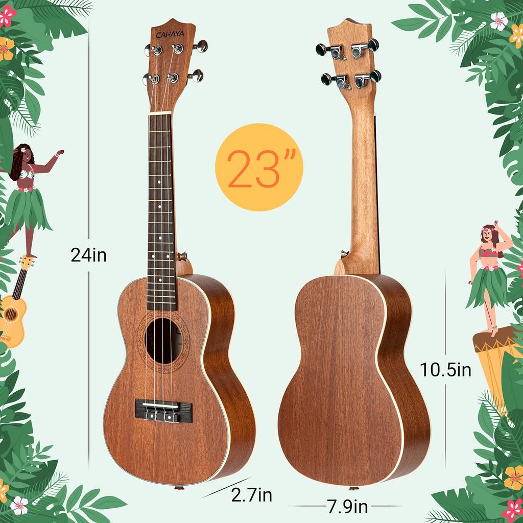 CAHAYA 23 Inch Ukulele Soprano Sapele Wood 3 Year Warranty Soprano Ukulele Ukulele Beginner 3 Piece Set of Accessories Strap x 1 Chord Chart x 1 Gig