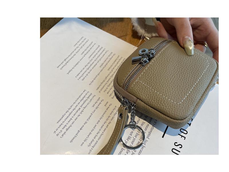 2025 Women's Genuine Leather Compact Wallet and Keychain - Lipstick, Earphone, and Coin Storage