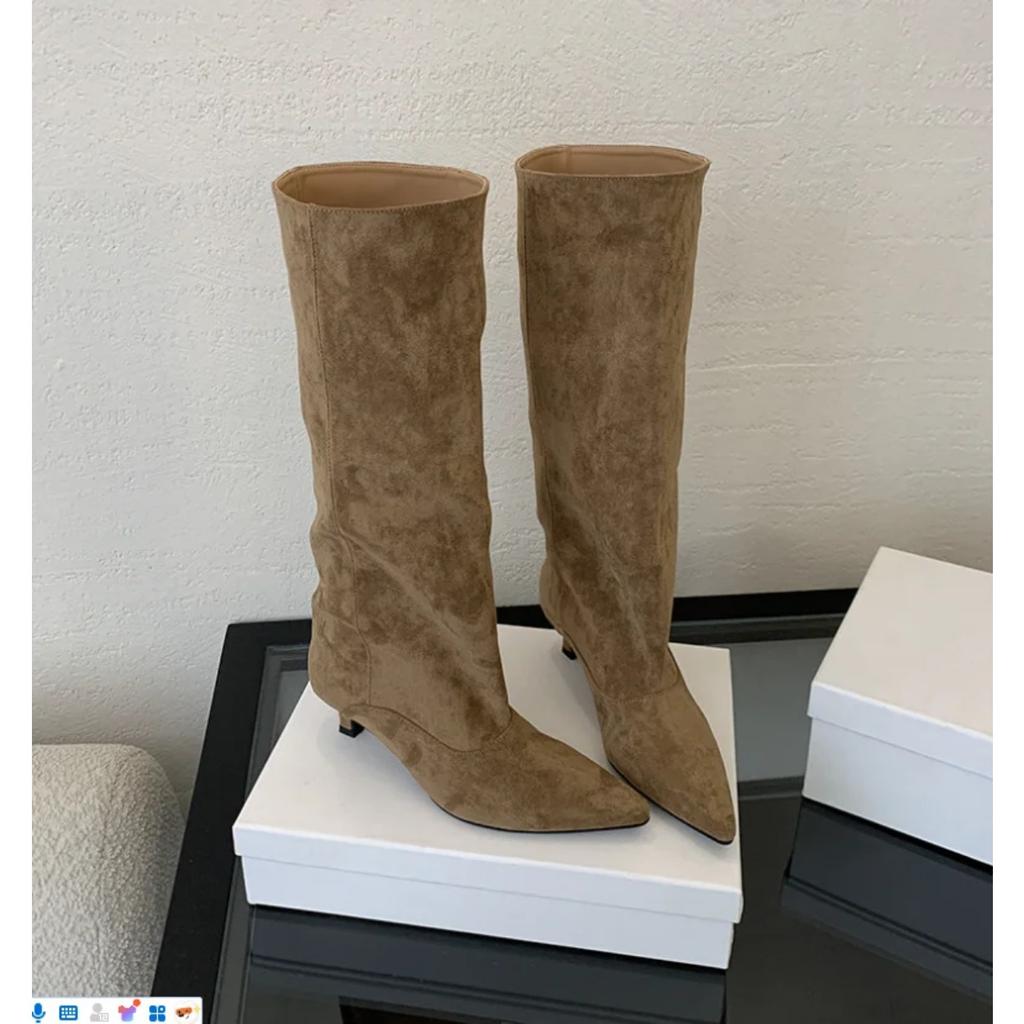 Podzim Zima Sexy Dámské Semišové Kozačky nad Koleno Street Style Špičatá Špička Nízký Podpatek Kovbojské Dámské Boty Dlouhé Boty Jednoduché Pohodlí