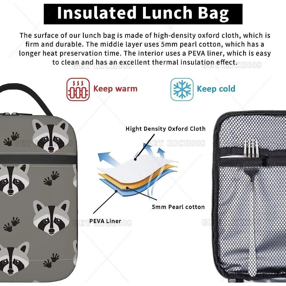 Raccoon Lunch Box Insulated Soft Bag Reusable Cooler Bag for Women Men Work Picnic Hiking Lunch Bag One Size Tote with Lunch Bag