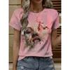 Fashion Women's Crew Neck Short Sleeve 3D Casual Color Printing Casual Short Sleeve Crew Neck T-Shirt