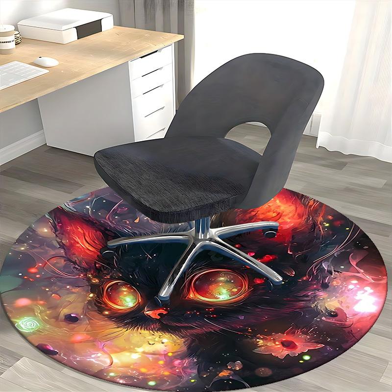 1pc Fantasy Cat Round Carpet Anime Design Office Chair Mat, Non Slip Rug for Home Decor, Gift, Office, Living Room, Bedroom