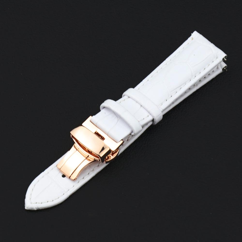 Genuine Leather Rose Gold & Silver Bamboo Pattern Quick Release Watch Strap with Butterfly Buckle (20mm/22mm)