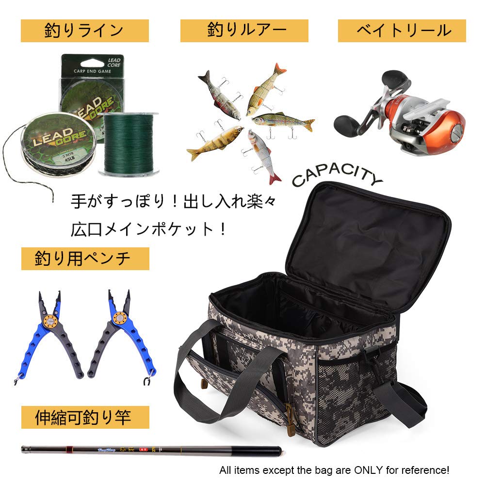 Lixada Fishing Fishing Tackle Shoulder Large for Outdoor and Travel Bag, Bag, Bag, Capacity, Multifunctional, Fishing, Activities, Mountaineering,