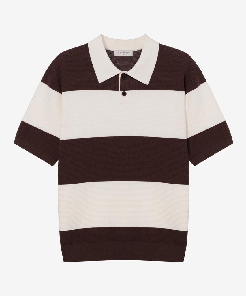 MINDBRIDGE [Couture] Washable Block Stripe Semi-Overfit Collared Short Sleeve Knit