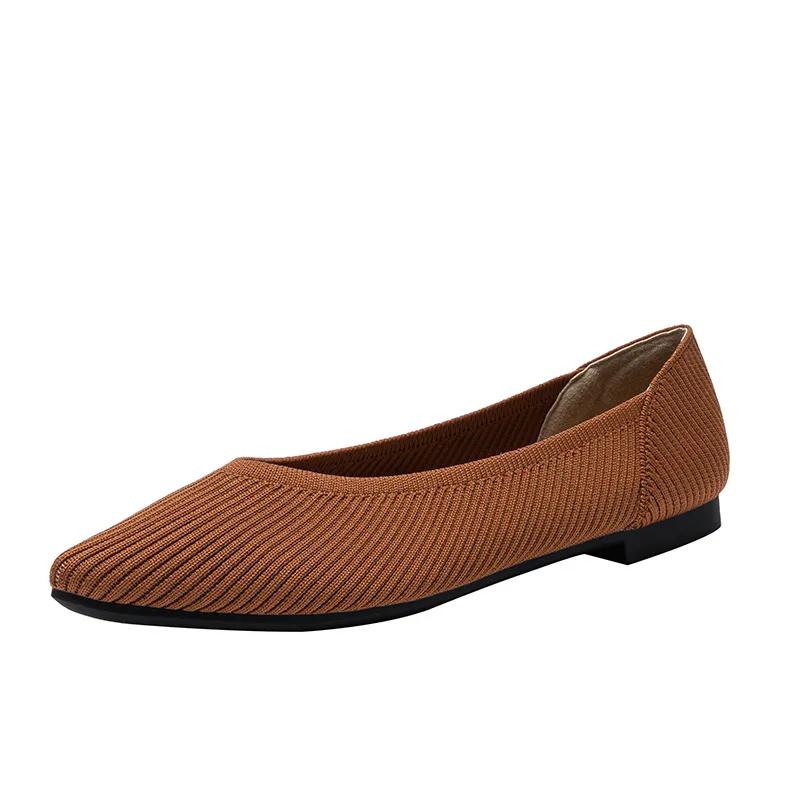 Women's Flat Shoes Spring and Autumn Fashion Knitted Breathable Non Slip Rubber Sole Pointed Women Comfortable Casual Boat Shoes