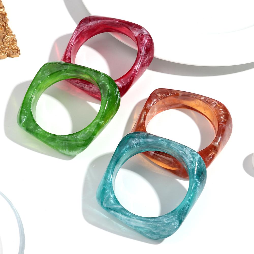 Exaggerated Big Irregular Square Acrylic Bangle for Women Pearlescent Colorful Resin Geometric Cuff Bracelet Trendy Jewelry Gift