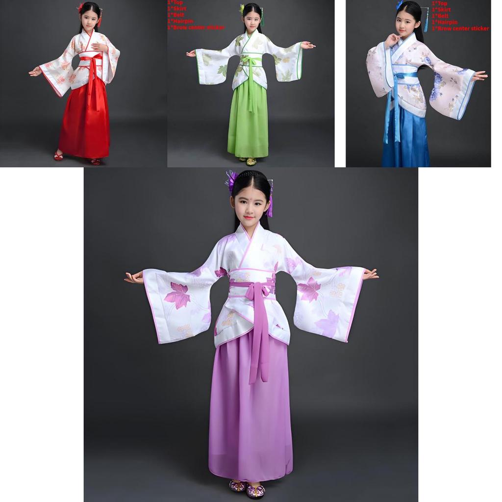 Chinese Style Childrens Hanfu Costume With Taffeta Fabric For Ethnic Dance Performances
