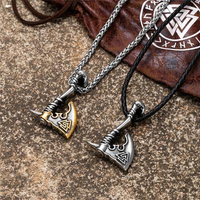 Gold Viking Axe Necklace Never Fade Norse Rune Thor Hammer Mjolnir Amulet Self Defense Pendant for Men Jewelry