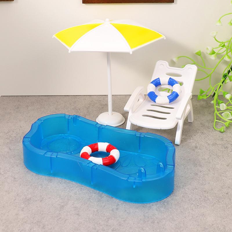 1 Set Children Play Toys Doll House Cute Simulation Mini Swimming Pool Swimming Circle Beach Chair Kit Model Diy Decoration