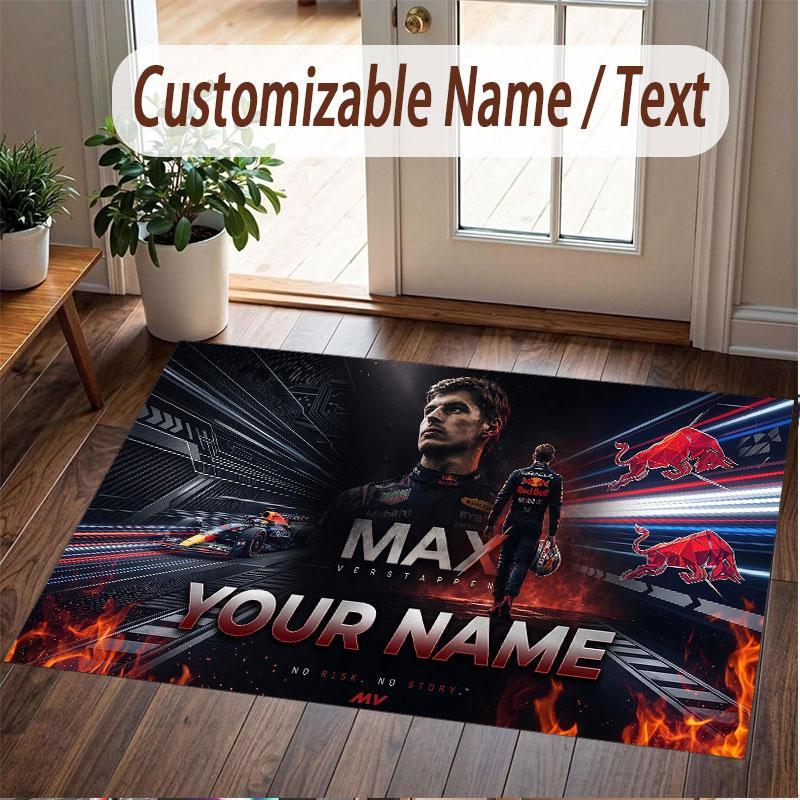 Tappeto Personalizzato Modello Max Verstappen Stampa Nome Testo Morbido Antiscivolo Tappeto per Pavimento per Decorazione Interna Casa
