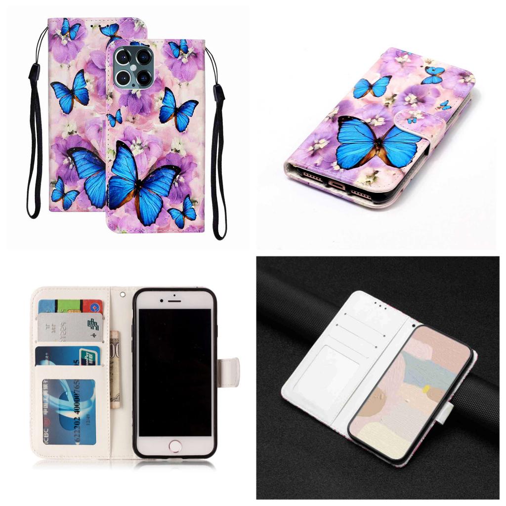 Purple Flowered Butterfly Shockproof Card Slots PU Leather Wallet Case for iPhone,Samsung,Huawei,Xiaomi,Moto,Tecno,Google,Nokia,Oppo,ZTE,Blackview...
