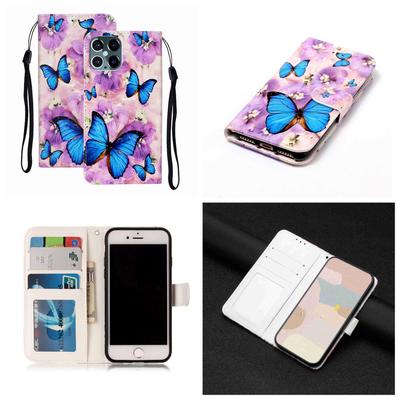 Lila blumiger Schmetterling Stoßfest Kartenfächer PU Leder Brieftasche Hülle für iPhone,Samsung,Huawei,Xiaomi,Moto,Tecno,Google,Nokia,Oppo,ZTE,Blackview...