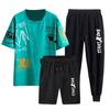 3Pcs/Set Men Sportswear Set Round Neck Short Sleeve T-shirt Elastic Drawstring Waist Shorts Sweatpants Set Printing Tracksuit