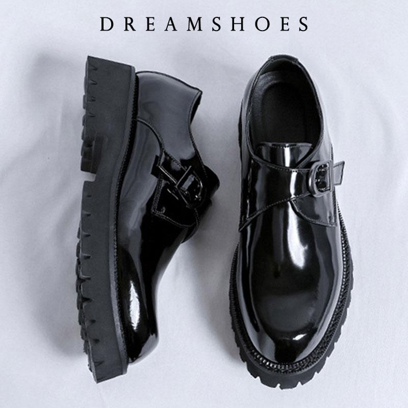 

British casual leather shoes genuine leather formal business men shoes thick soled Oxford shoes patent leather Derby shoes 46 чёрный