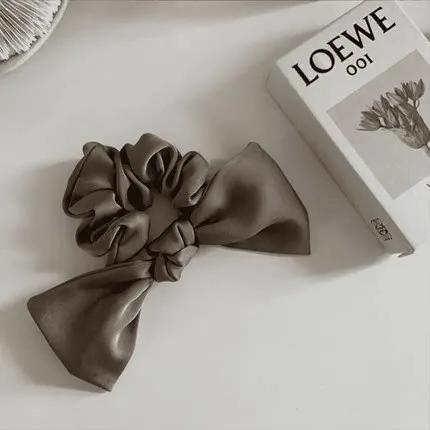 Elegant Bow Ribbon Hair Band Women Hair Tie Girls Solid Satin Bowknot Scrunchies Ponytail Rubber Bands Hair Accessories