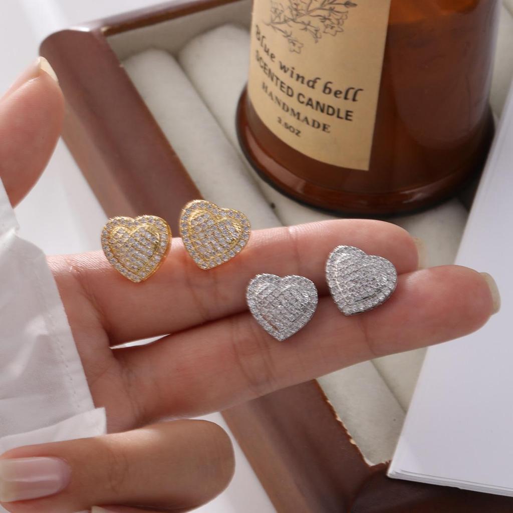 European & American Cross-border Fashion: Zirconia Heart Stud Earrings for Women - Perfect Wedding Anniversary Gift