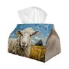 2D Flat 1pc Tissue Box Featuring Rustic Farm Animal Artwork, Showcasing a Serene Sheep Field Landscape. Ideal for Use In The Living Room, Car, Or As D