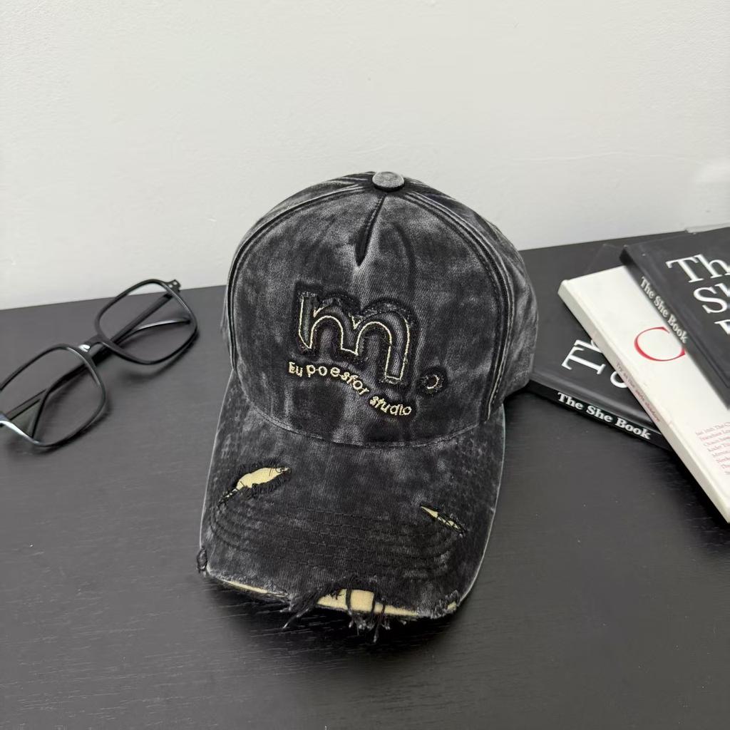 New Retro Style Letter Embroidery Claw Marks Rough Edge Old Ripped Baseball Cap Denim Sunshade Sun Protection Cap
