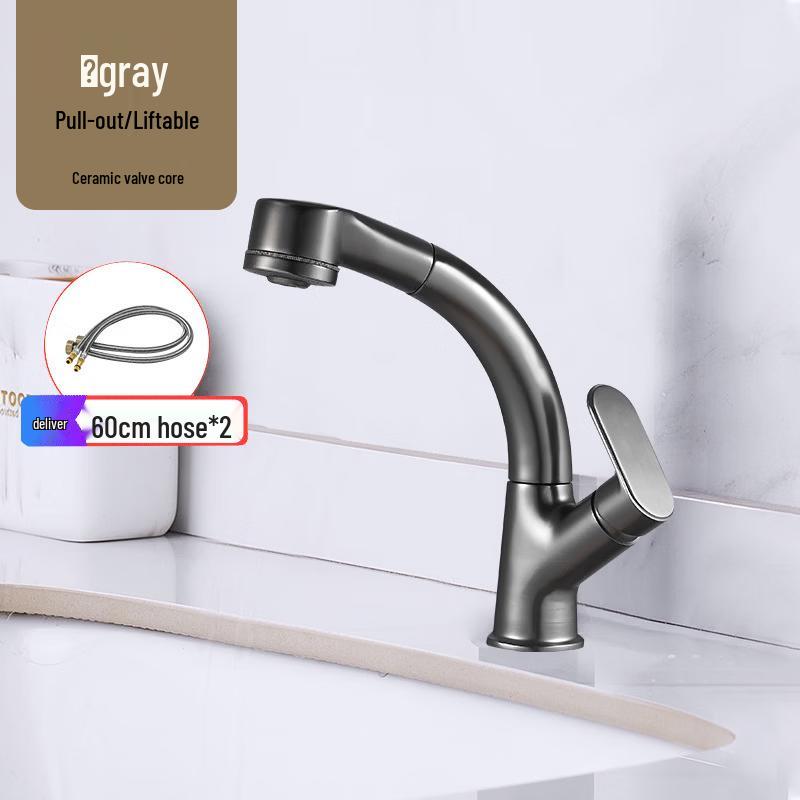 TLXT Hot & Cold Pull-Out Basin Faucet, Gunmetal Grey