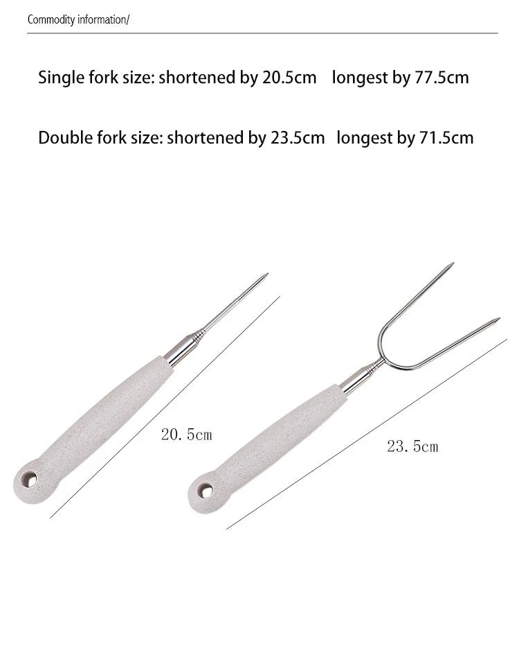 Outdoor BBQ Edelstahl Teleskopische Grillgabel U-förmiger Holzgriff Grillfleisch Grillspieße